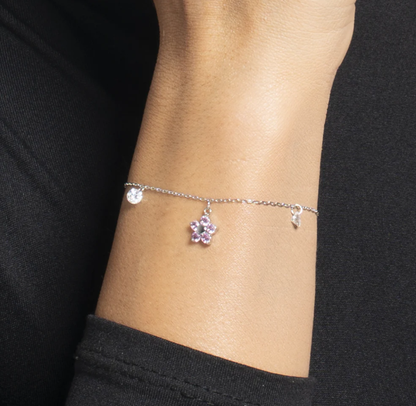 Bracciale Luca Barra Donna Acciaio Ciondolo Fiore Zirconi Rosa _BK2857