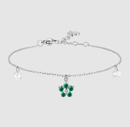 Bracciale Luca Barra Donna Acciaio Ciondolo Fiore Zirconi Verdi _BK2859
