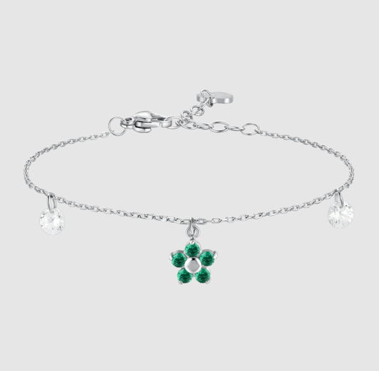 Bracciale Luca Barra Donna Acciaio Ciondolo Fiore Zirconi Verdi _BK2859