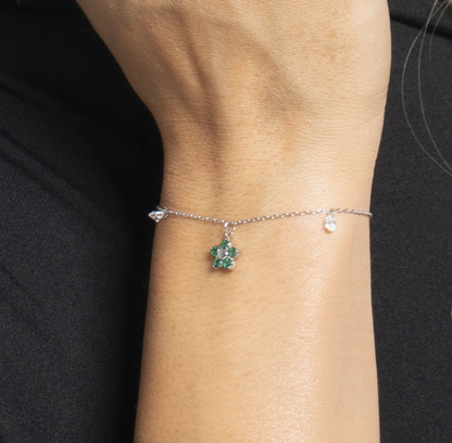Bracciale Luca Barra Donna Acciaio Ciondolo Fiore Zirconi Verdi _BK2859