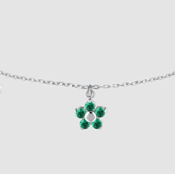 Bracciale Luca Barra Donna Acciaio Ciondolo Fiore Zirconi Verdi _BK2859
