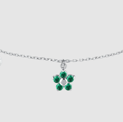 Bracciale Luca Barra Donna Acciaio Ciondolo Fiore Zirconi Verdi _BK2859