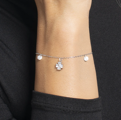 Bracciale Luca Barra Donna Acciaio Ciondolo Quadrifoglio Zirconi Bianchi _BK2863