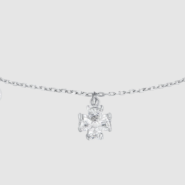 Bracciale Luca Barra Donna Acciaio Ciondolo Quadrifoglio Zirconi Bianchi _BK2863