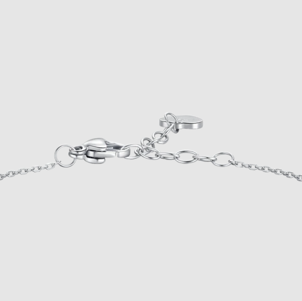 Bracciale Luca Barra Donna Acciaio Ciondolo Quadrifoglio Zirconi Bianchi _BK2863