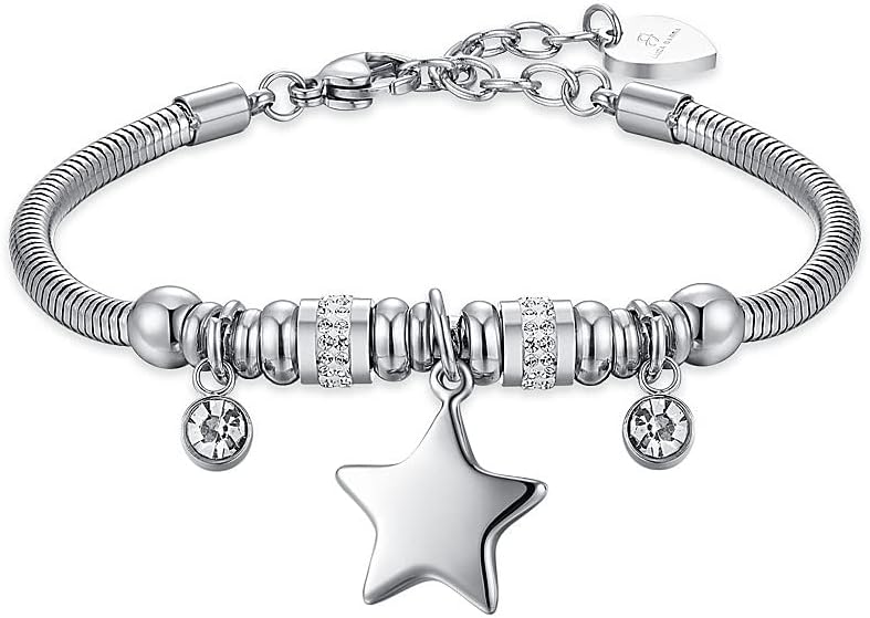 Bracciale Luca Barra Donna Acciaio Ciondolo Stella Cristalli _BK2376