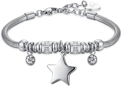 Bracciale Luca Barra Donna Acciaio Ciondolo Stella Cristalli _BK2376