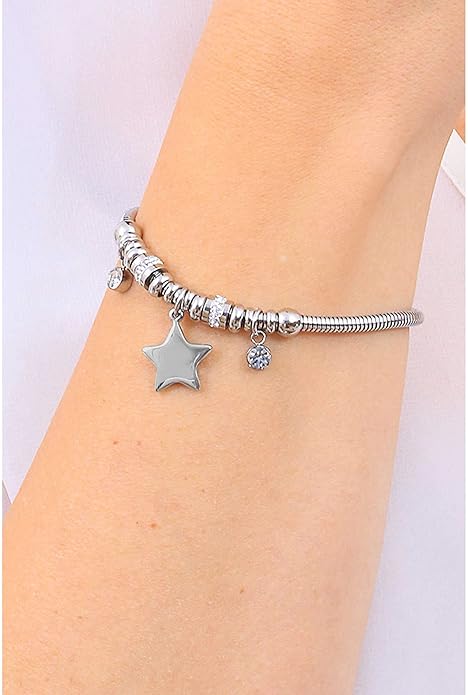 Bracciale Luca Barra Donna Acciaio Ciondolo Stella Cristalli _BK2376
