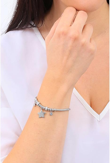 Bracciale Luca Barra Donna Acciaio Ciondolo Stella Cristalli _BK2376