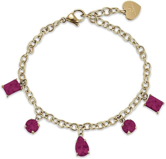 Luca Barra Damenarmband aus vergoldetem Stahl mit fuchsiafarbenen Kristallanhängern _BK2260 