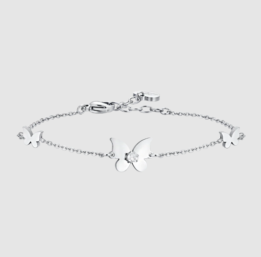 Bracciale Luca Barra Donna Acciaio Farfalla Zircone Bianco _BK2650