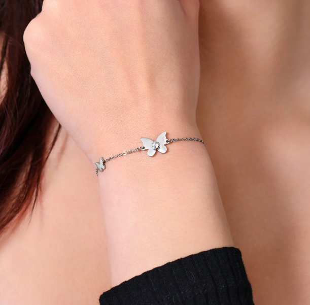 Bracciale Luca Barra Donna Acciaio Farfalla Zircone Bianco _BK2650