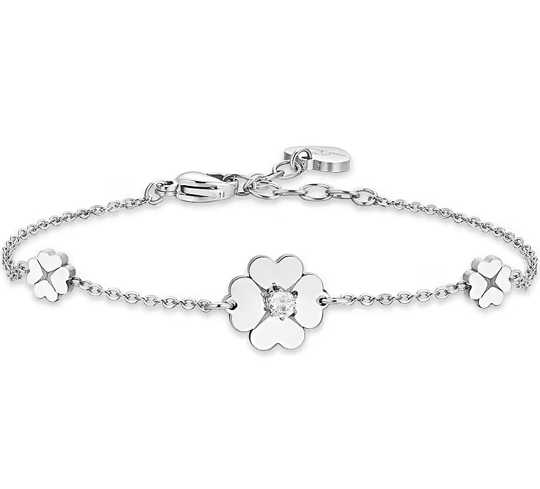Bracciale Luca Barra Donna Acciaio Quadrifoglio Zircone Bianco _BK2651