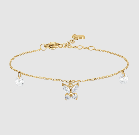 Bracciale Luca Barra Donna Acciaio Gold Ciondolo Farfalla Zirconi Bianchi _BK2862
