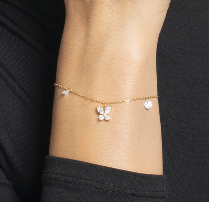 Bracciale Luca Barra Donna Acciaio Gold Ciondolo Farfalla Zirconi Bianchi _BK2862