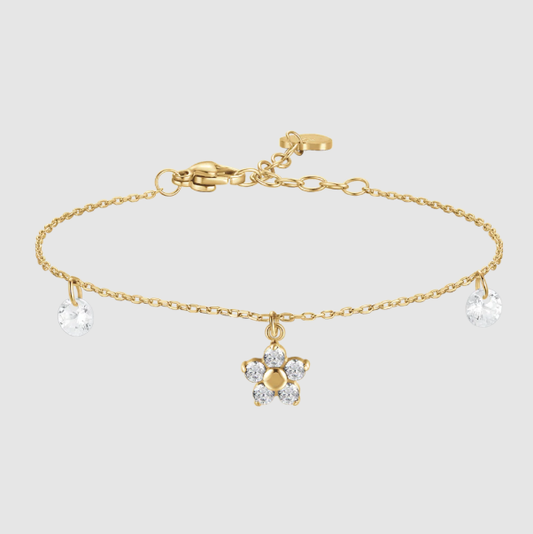 Bracciale Luca Barra Donna Acciaio Gold Ciondolo Fiore Zirconi Bianchi _BK2860
