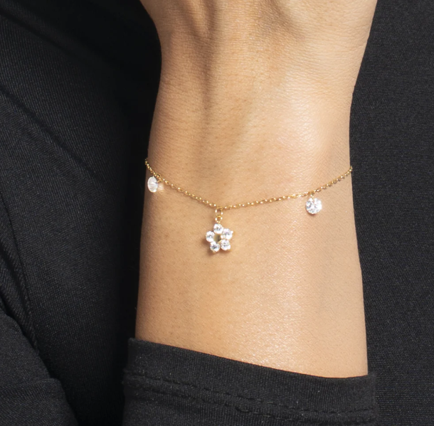 Bracciale Luca Barra Donna Acciaio Gold Ciondolo Fiore Zirconi Bianchi _BK2860