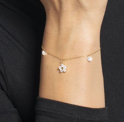 Bracciale Luca Barra Donna Acciaio Gold Ciondolo Fiore Zirconi Bianchi _BK2860