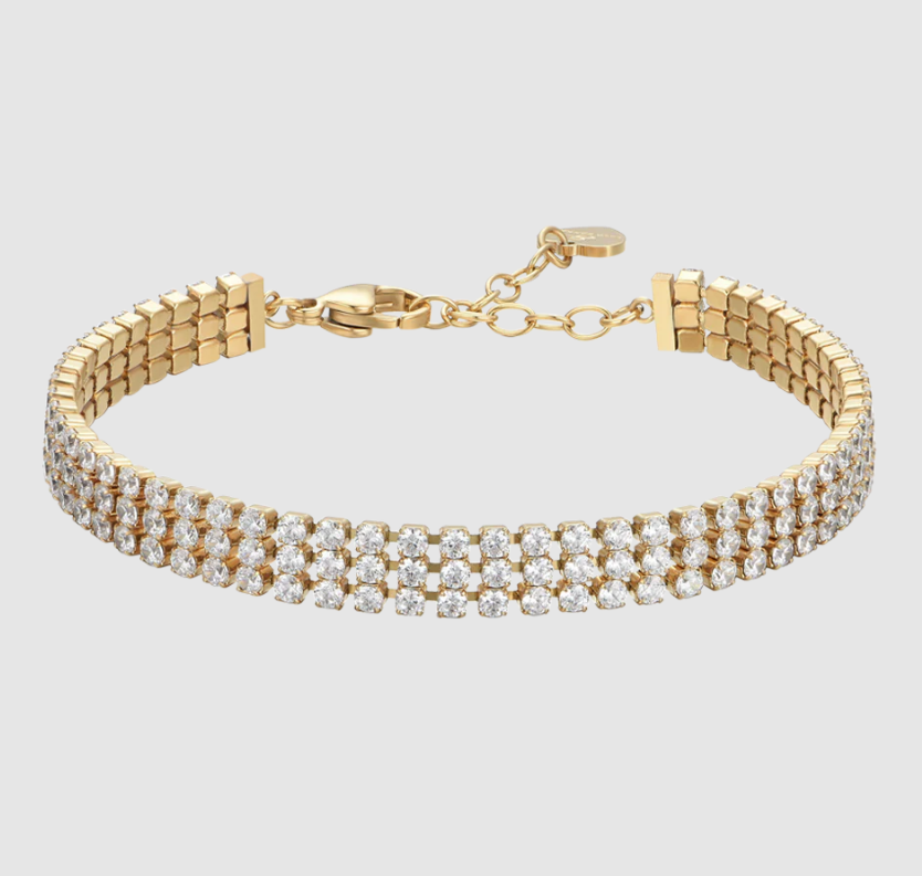 Bracciale Luca Barra Donna Acciaio Gold Tennis Zirconi Bianchi _BK2845