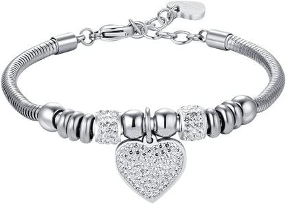 Bracciale Luca Barra Donna Acciaio Pendete Cuore Cristalli Bianchi _BK2334