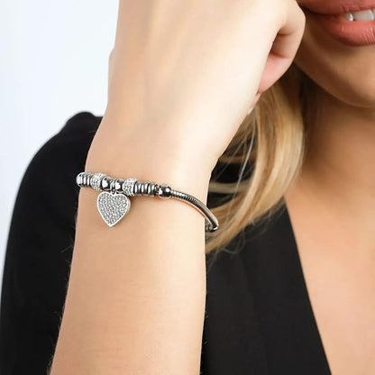 Bracciale Luca Barra Donna Acciaio Pendete Cuore Cristalli Bianchi _BK2334