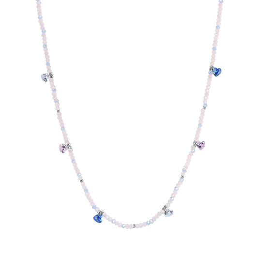Collana Luca Barra Donna Acciaio Pietre e Cristalli Pendenti Cuori
