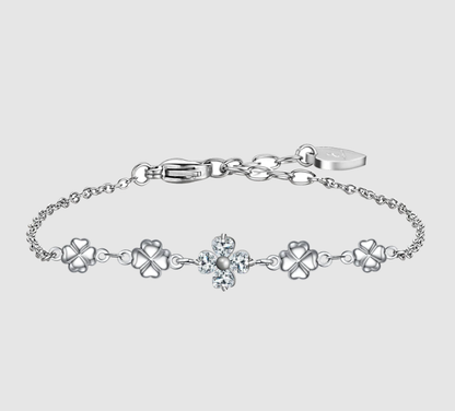 Luca Barra Damen-Armband aus Stahl mit abwechselnd vierblättrigen Kleeblättern und weißem Zirkon _BK2748 