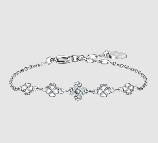 Bracciale Luca Barra Donna Acciaio Quadrifogli Alternati e Zircone Bianco _BK2748
