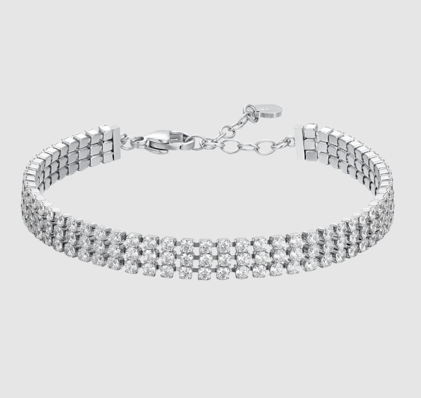 Bracciale Luca Barra Donna Acciaio Silver Tennis Zirconi Bianchi _BK2840