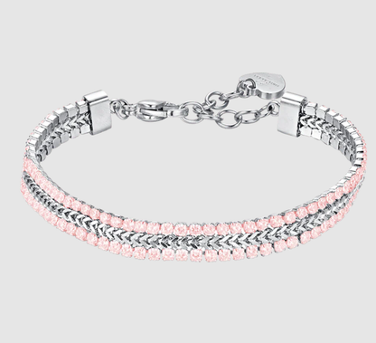 Bracciale Luca Barra Donna Acciaio Silver Tennis Zirconi Rosa _BK2592