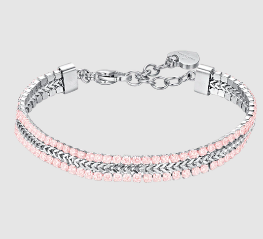 Bracciale Luca Barra Donna Acciaio Silver Tennis Zirconi Rosa _BK2592