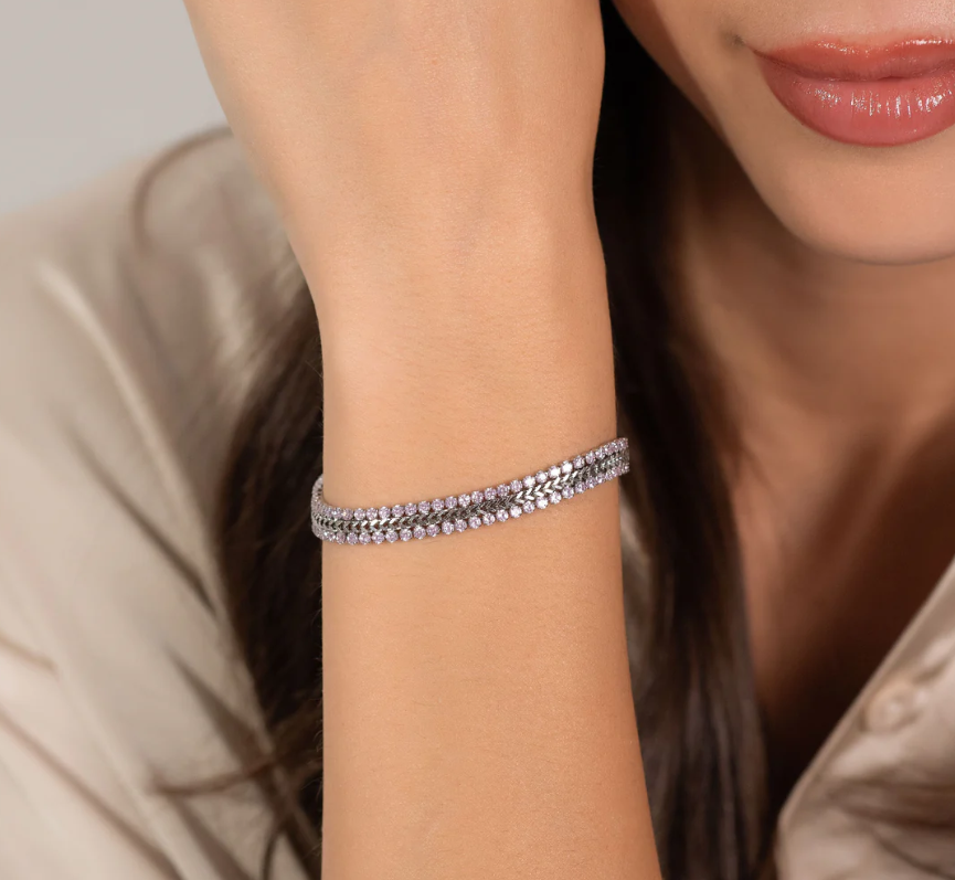 Bracciale Luca Barra Donna Acciaio Silver Tennis Zirconi Rosa _BK2592