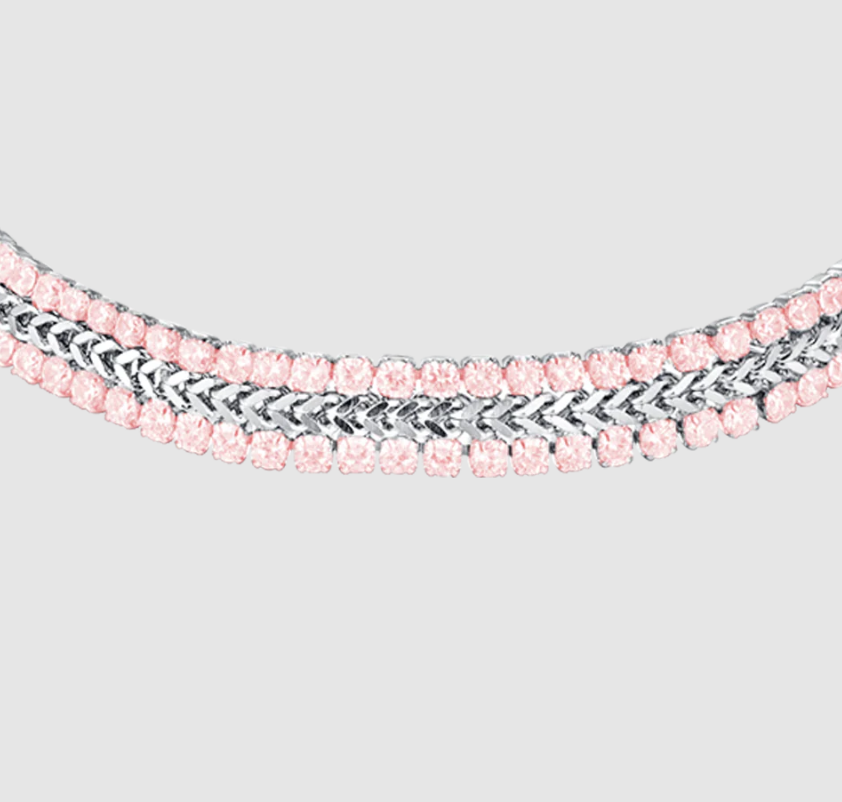 Bracciale Luca Barra Donna Acciaio Silver Tennis Zirconi Rosa _BK2592