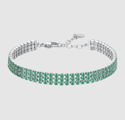 Bracciale Luca Barra Donna Acciaio Silver Tennis Zirconi Verdi _BK2842