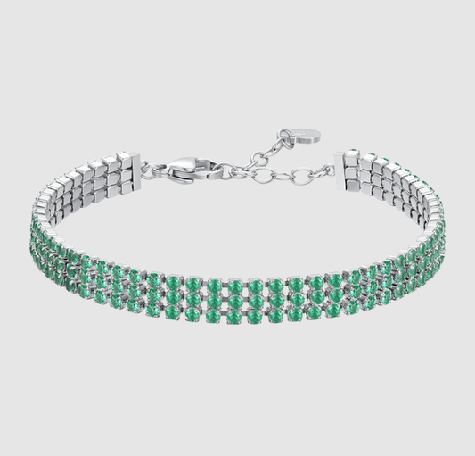Bracciale Luca Barra Donna Acciaio Silver Tennis Zirconi Verdi _BK2842