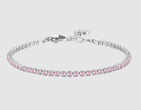 Bracciale Luca Barra Donna Acciaio Silver Zirconi Rosa _BK2874