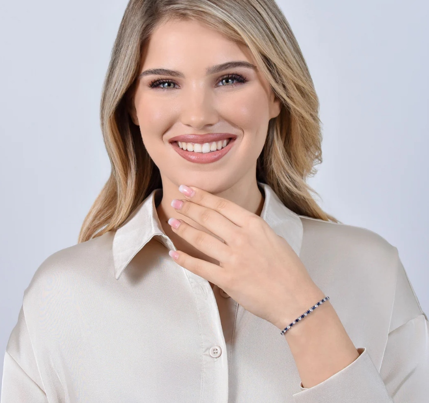 Bracciale Luca Barra Donna Acciaio Tennis Cristalli Blu e Bianchi Alternati _BK2637