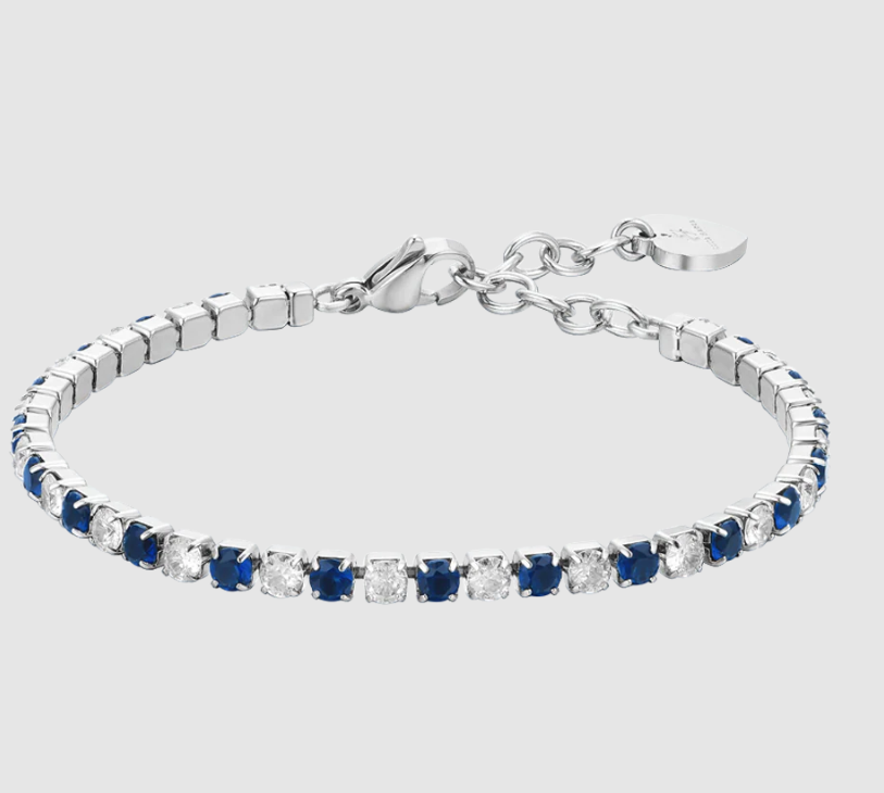 Bracciale Luca Barra Donna Acciaio Tennis Cristalli Blu e Bianchi Alternati _BK2637