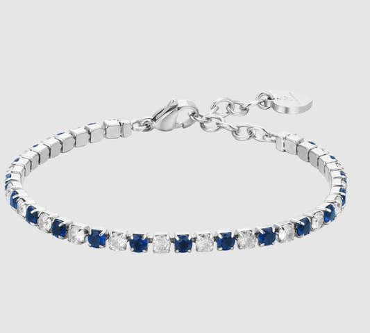 Bracciale Luca Barra Donna Acciaio Tennis Cristalli Blu e Bianchi Alternati _BK2637