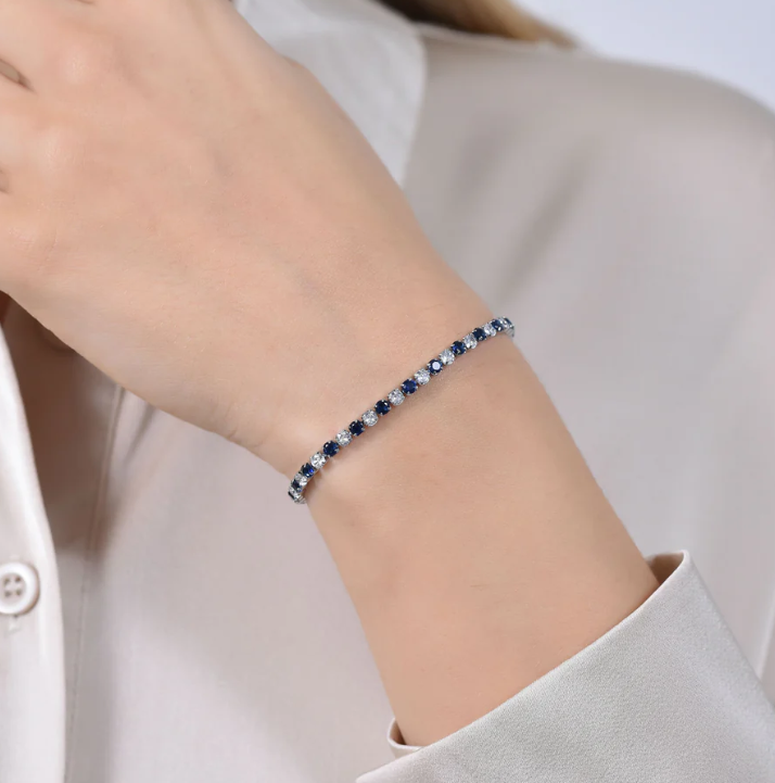 Bracciale Luca Barra Donna Acciaio Tennis Cristalli Blu e Bianchi Alternati _BK2637