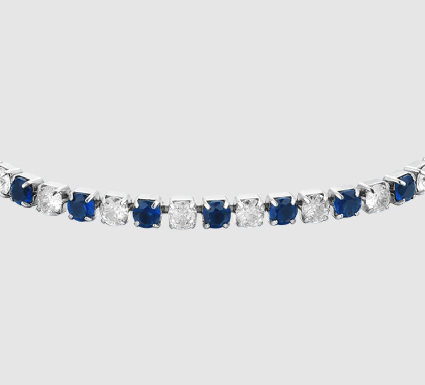 Bracciale Luca Barra Donna Acciaio Tennis Cristalli Blu e Bianchi Alternati _BK2637