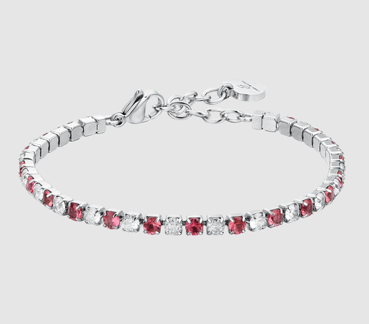 Bracciale Luca Barra Donna Acciaio Tennis Cristalli Rosa e Bianchi Alternati _BK2635