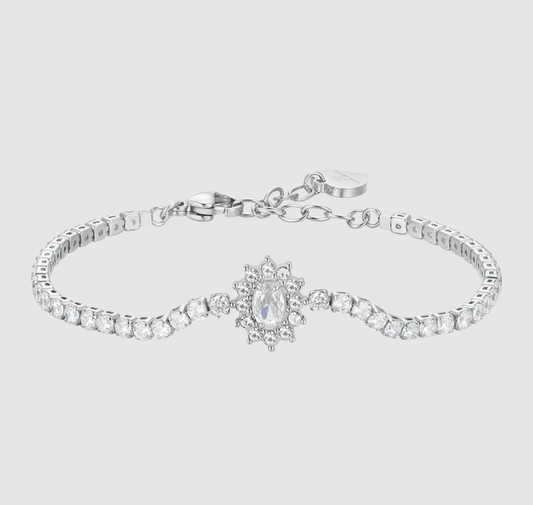 Bracciale Luca Barra Donna Acciaio Tennis cristalli Bianchi Zircone Bianco _BK2736