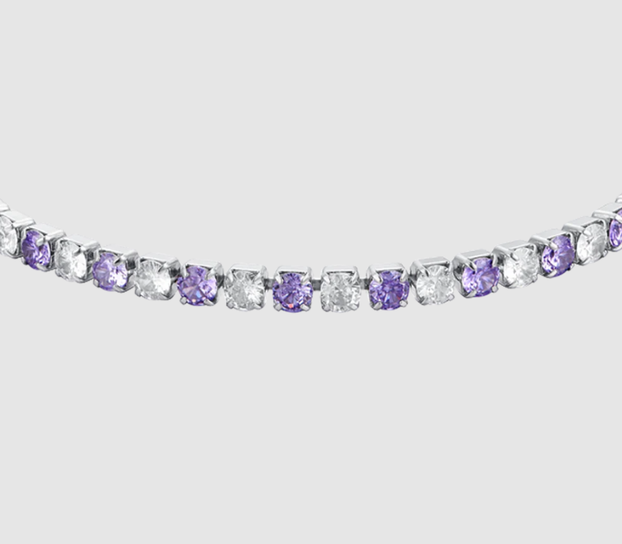 Bracciale Luca Barra Donna Acciaio Tennis Cristalli Viola e Bianchi Alternati _BK2638