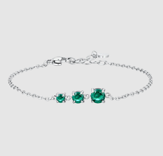 Bracciale Luca Barra Donna Acciaio Tre Zirconi Verdi_BK2819