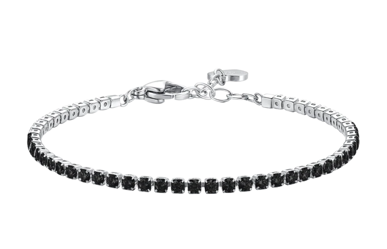 Bracciale Luca Barra Acciaio Donna Zirconi Neri _BK2879