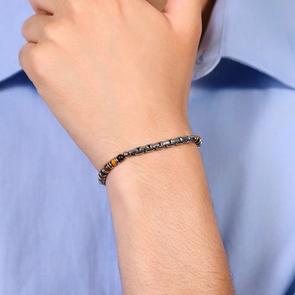 Bracciale Luca Barra Uomo Acciaio Argentato con Pietre Occhio di Tigre _BA1753