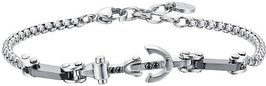 Bracciale Luca Barra Uomo Acciaio Centrale Ancora Ceramica Nera _BA1791