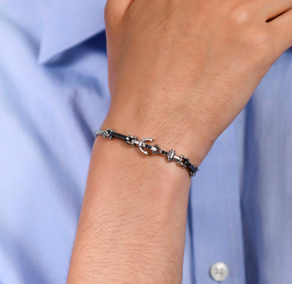 Bracciale Luca Barra Uomo Acciaio Centrale Ancora Ceramica Nera _BA1791
