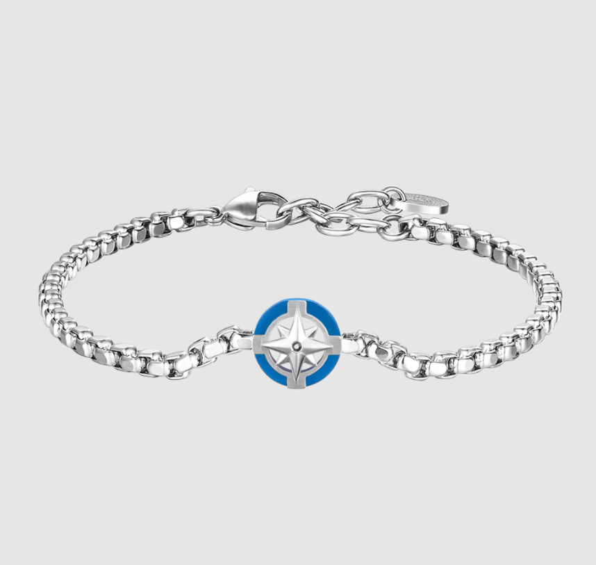 Bracciale Luca Barra Uomo Acciaio Centrale Ancora Cromata Blu _BA1832